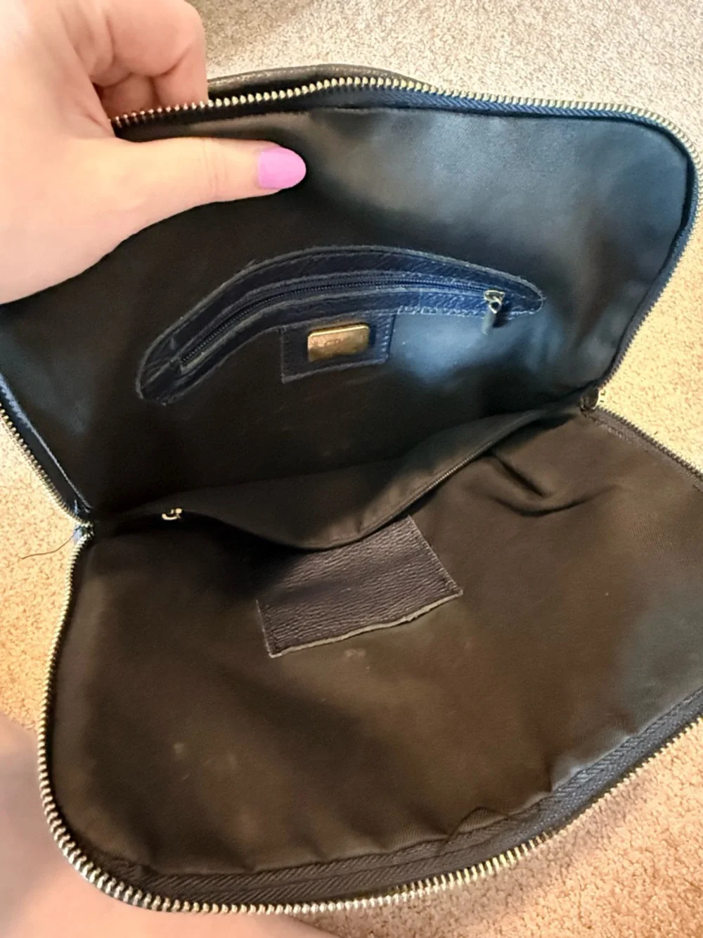 L. Credi Navy Blue Genuine Leather Backpack Made in Italy Pebbled Leather Bag